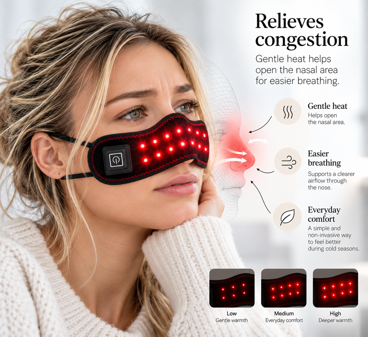 Sinus & Stuffy Nose Comfort – MODOO™ Red Light Heated Nasal Wrap